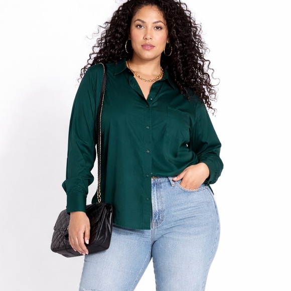 UNIVERSAL STANDARD Elbe Button Down Full placket Shirt in Forest green (L) 22/24 - Picture 9 of 9